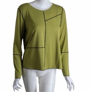 Olive Green Long-Sleeve Geometric Stitch Top